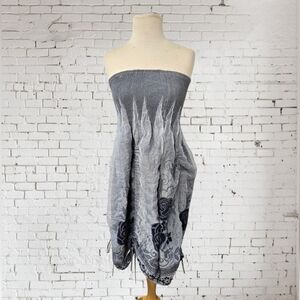 Lapis Smocked Dress Drawstring Ruching Floral Strapless Metallic Hi Lites